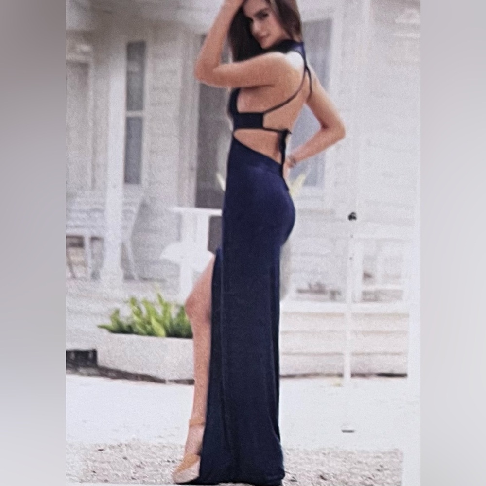 Mapale Navy Maxi Dress Vacation Resort Beach Cruise Sexy Size Medium NWT - Picture 4 of 9